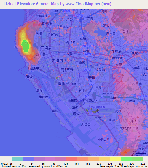 Lizinei,Taiwan Elevation Map