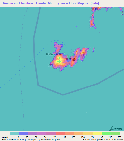 Ren'aicun,Taiwan Elevation Map