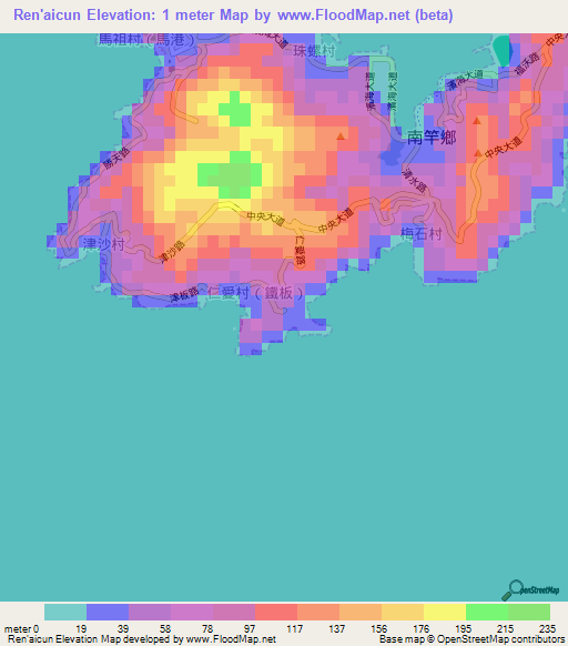Ren'aicun,Taiwan Elevation Map