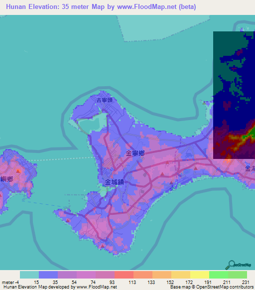 Hunan,Taiwan Elevation Map