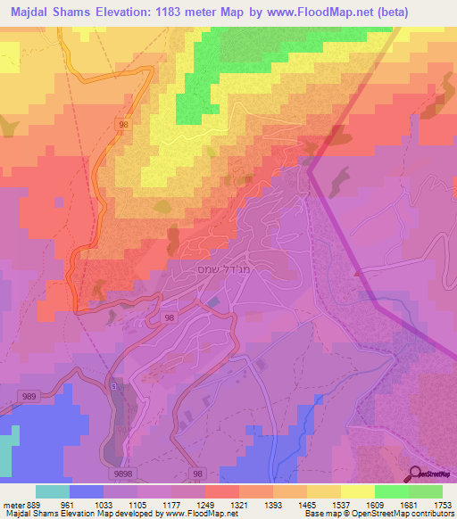Majdal Shams,Syria Elevation Map