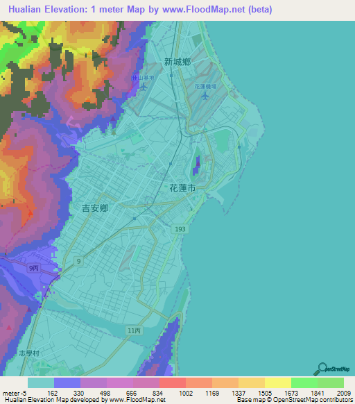 Hualian,Taiwan Elevation Map