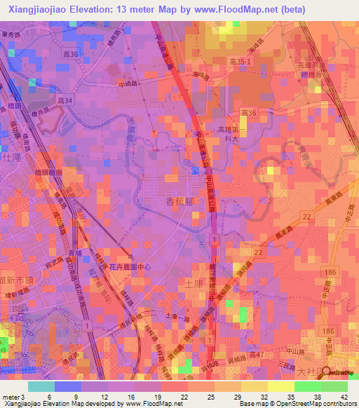 Xiangjiaojiao,Taiwan Elevation Map