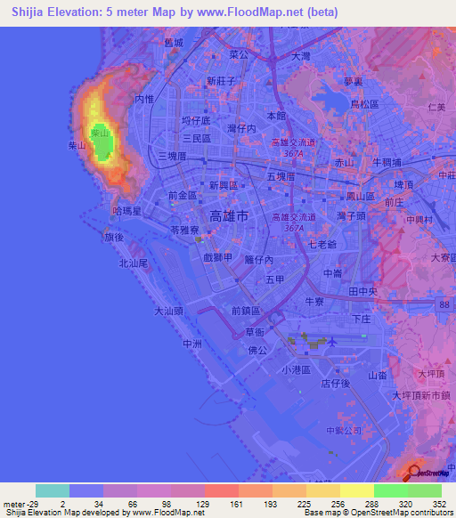 Shijia,Taiwan Elevation Map
