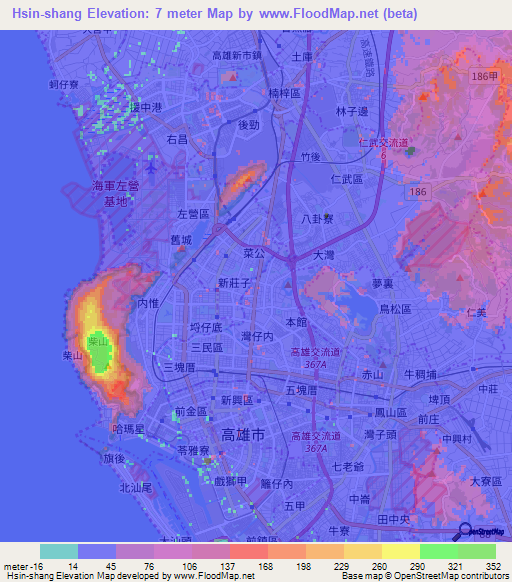 Hsin-shang,Taiwan Elevation Map