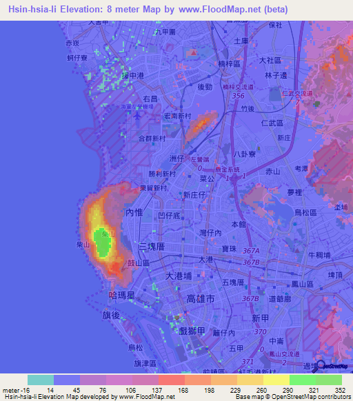 Hsin-hsia-li,Taiwan Elevation Map