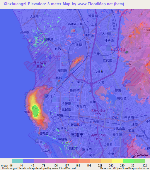 Xinzhuangzi,Taiwan Elevation Map