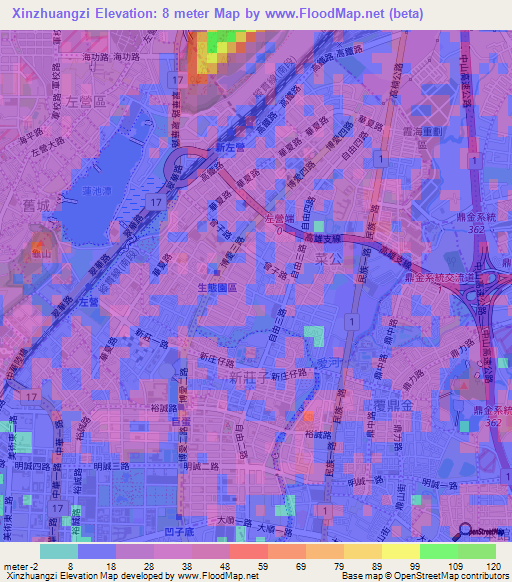 Xinzhuangzi,Taiwan Elevation Map