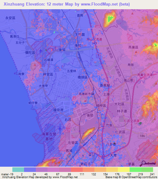 Xinzhuang,Taiwan Elevation Map