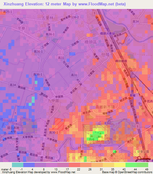 Xinzhuang,Taiwan Elevation Map