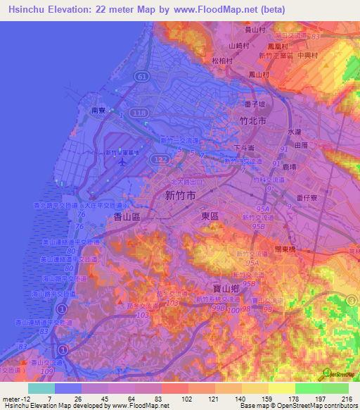 Hsinchu,Taiwan Elevation Map