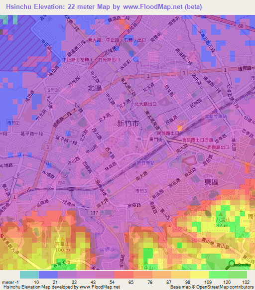 Hsinchu,Taiwan Elevation Map