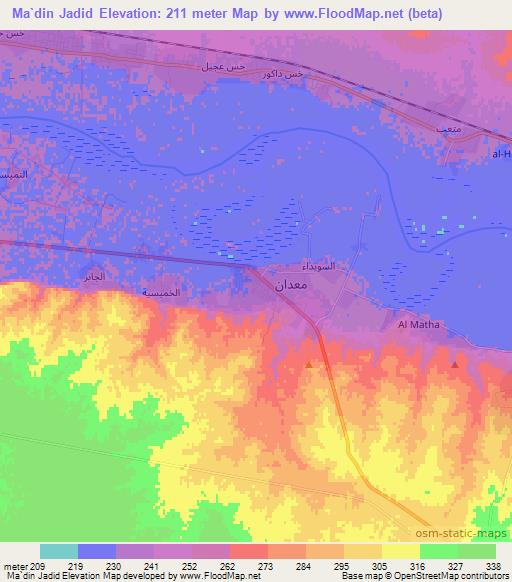 Ma`din Jadid,Syria Elevation Map