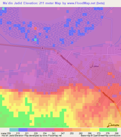 Ma`din Jadid,Syria Elevation Map