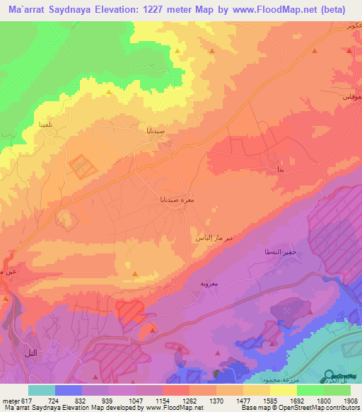 Ma`arrat Saydnaya,Syria Elevation Map