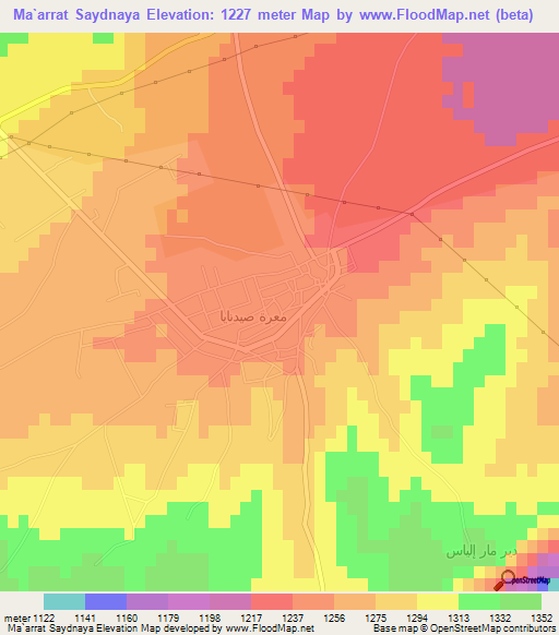 Ma`arrat Saydnaya,Syria Elevation Map
