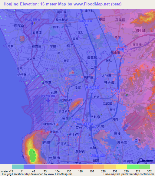 Houjing,Taiwan Elevation Map