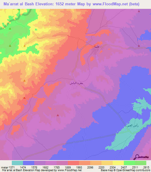 Ma`arrat al Bash,Syria Elevation Map