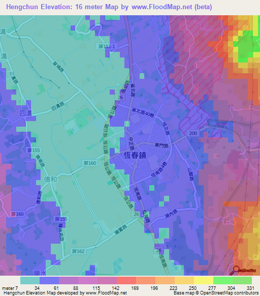 Hengchun,Taiwan Elevation Map