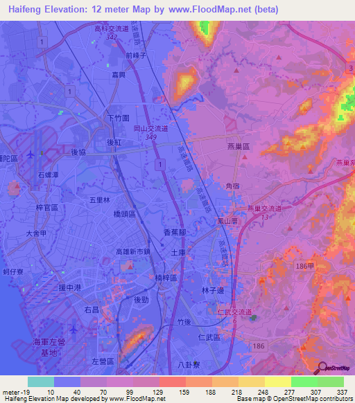 Haifeng,Taiwan Elevation Map