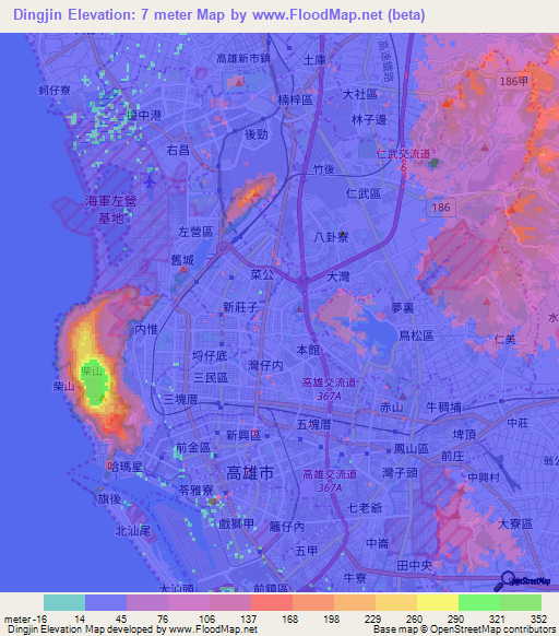 Dingjin,Taiwan Elevation Map
