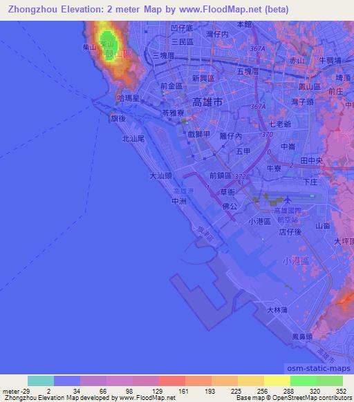 Zhongzhou,Taiwan Elevation Map