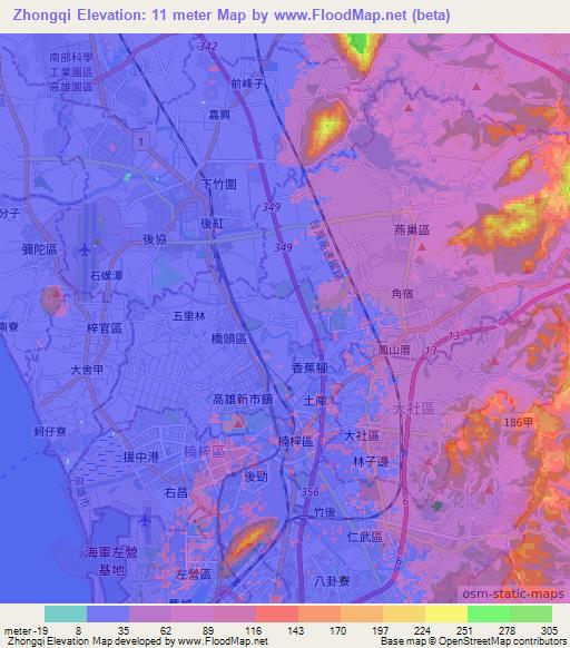 Zhongqi,Taiwan Elevation Map
