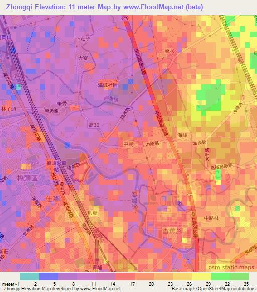 Zhongqi,Taiwan Elevation Map