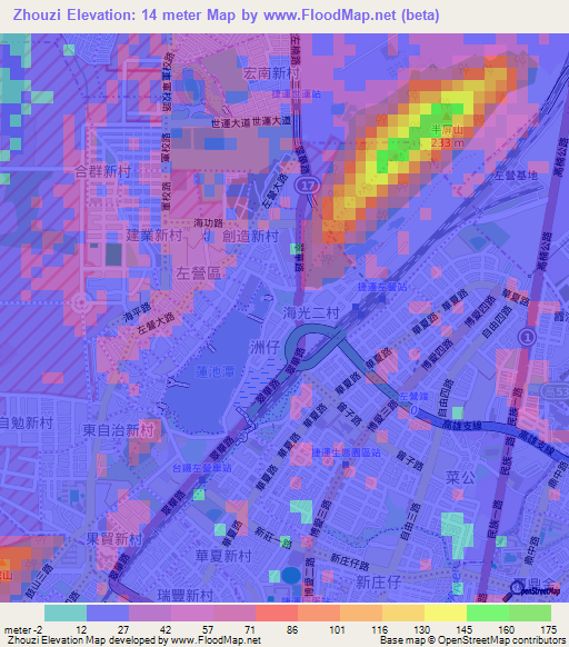 Zhouzi,Taiwan Elevation Map