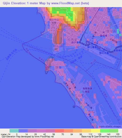 Qijin,Taiwan Elevation Map