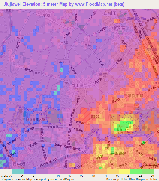 Jiujiawei,Taiwan Elevation Map