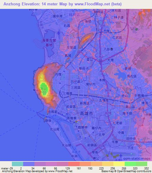 Anzhong,Taiwan Elevation Map