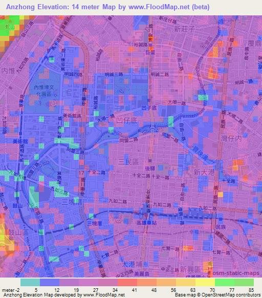 Anzhong,Taiwan Elevation Map