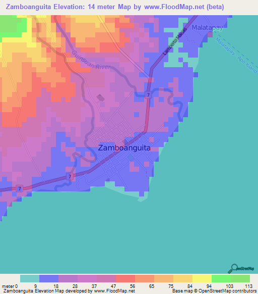 Zamboanguita,Philippines Elevation Map