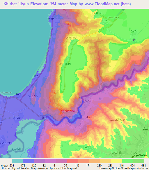 Khirbat `Uyun,Syria Elevation Map