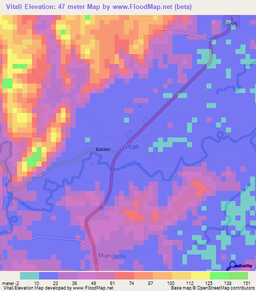 Vitali,Philippines Elevation Map