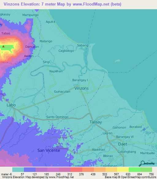 Vinzons,Philippines Elevation Map