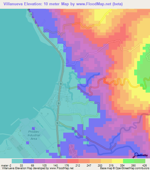 Villanueva,Philippines Elevation Map