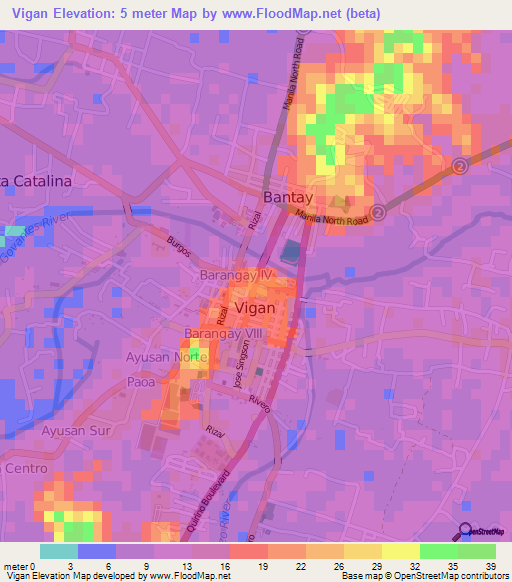 Vigan,Philippines Elevation Map