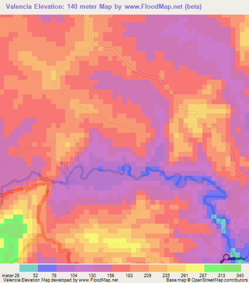 Valencia,Philippines Elevation Map