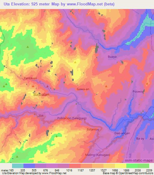 Uta,Philippines Elevation Map