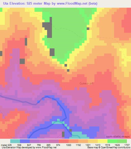 Uta,Philippines Elevation Map