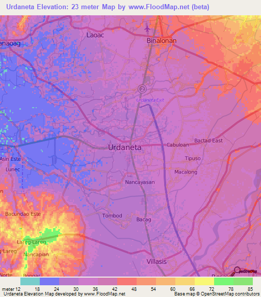 Urdaneta,Philippines Elevation Map