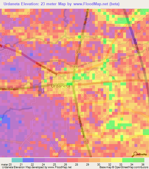 Urdaneta,Philippines Elevation Map