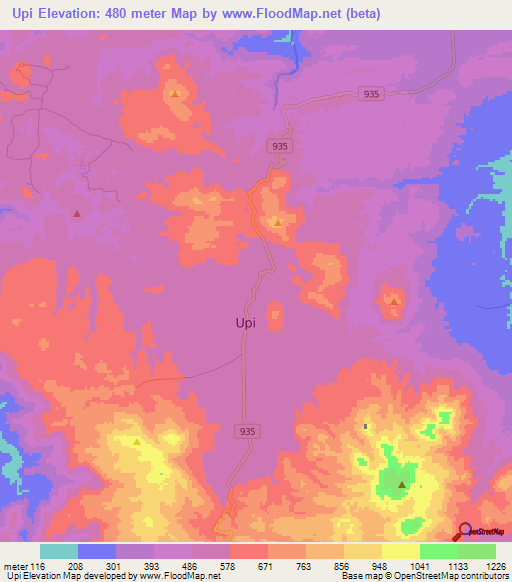 Upi,Philippines Elevation Map