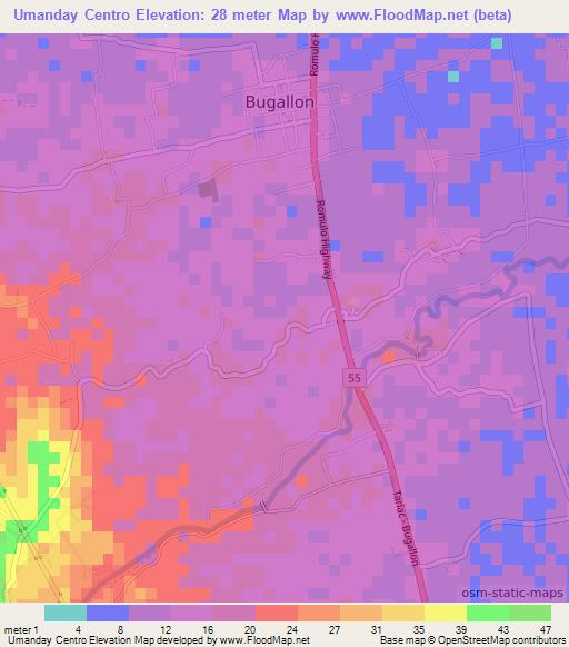 Umanday Centro,Philippines Elevation Map
