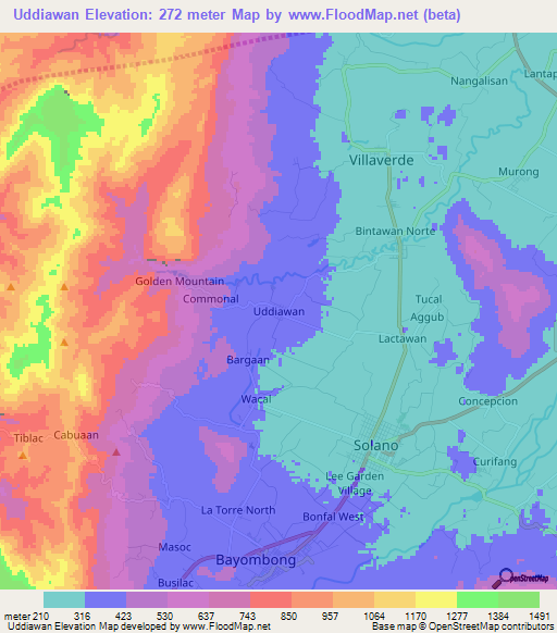Uddiawan,Philippines Elevation Map