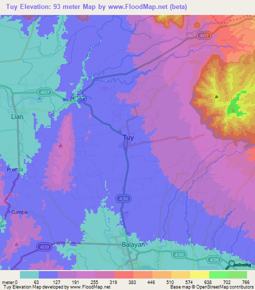 Tuy,Philippines Elevation Map