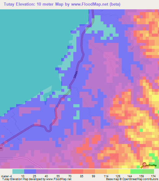 Tutay,Philippines Elevation Map
