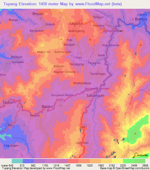 Tupang,Philippines Elevation Map